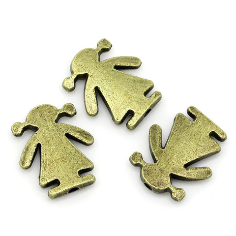Sexy Sparkles 5 Pcs Spacer Beads Girl Antique Bronze 16mm