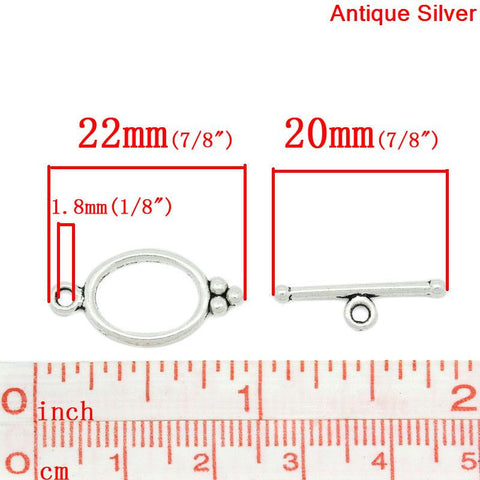 Sexy Sparkles 2 Sets of 2 Toggle Clasps Oval Antique Silver 22mm