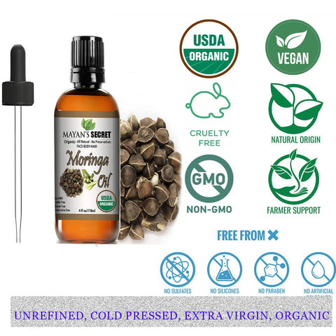 Moringa Energy Oil USDA CERTIFIED ORGANIC  Moringa Seed Oil from Cold Pressed Rejuvenate Dull Skin - Great for Hair and Face, Botanical Anti-aging Beauty - Great for Cuts, Rashes, Burns - Pure, Undiluted-