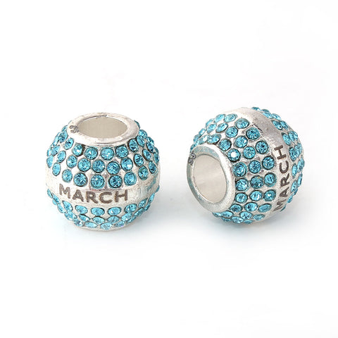 "March" Birthday Birthstone With Month Engraved on Charms for Snake Chain Charm Bracelet