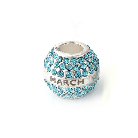 "March" Birthday Birthstone With Month Engraved on Charms for Snake Chain Charm Bracelet