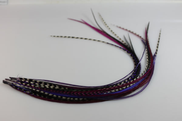 NEW 7-11 Feather Hair Extension Long Thin Dark Purple,Violet ,Black & Grizzly Featehrs (5 Feathers Bonded At the Tip) - Sexy Sparkles Fashion Jewelry - 1