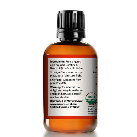 Neem Oil USDA Certified Organic Cold Press, Unrefined for Skincare, Hair Care, and Natural Bug Repellent