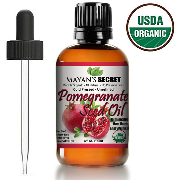 USDA Certified Organic Pomegranate Seed Oil for Skin Repair -Large 4oz Glass Bottle  Cold Pressed and Pure Rejuvenating Oil for Skin, Hair and Nails