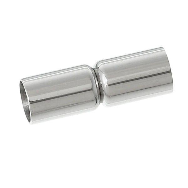 Sexy Sparkles 1 Pc Stainless Steel Tube Cylinder Magnetic Clasp Silver Tone 6/8" x 2/8" Fits 5mm Dia. Cord