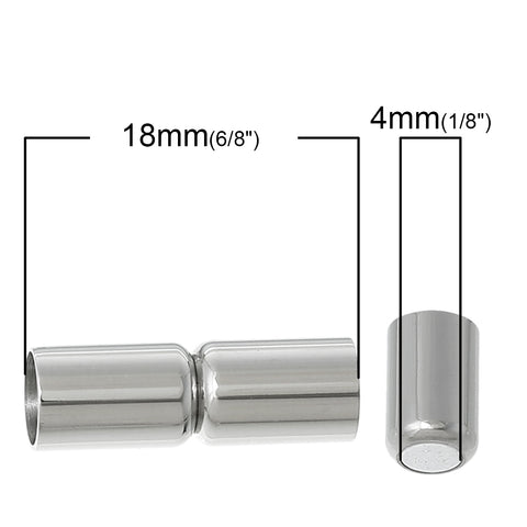 Sexy Sparkles 1 Pc Stainless Steel Tube Cylinder Magnetic Clasp Silver Tone 6/8" x 2/8" Fits 5mm Dia. Cord