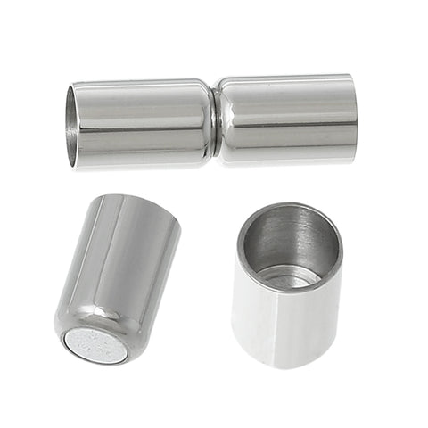 Sexy Sparkles 1 Pc Stainless Steel Tube Cylinder Magnetic Clasp Silver Tone 6/8" x 2/8" Fits 5mm Dia. Cord