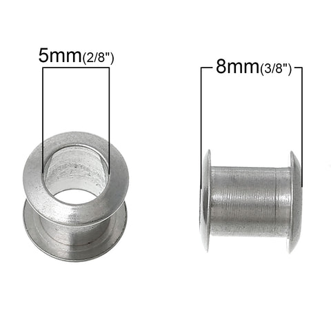 Sexy Sparkles 5 Pcs Stainless Steel Bobbin Spacer Beads Silver Tone 8mm