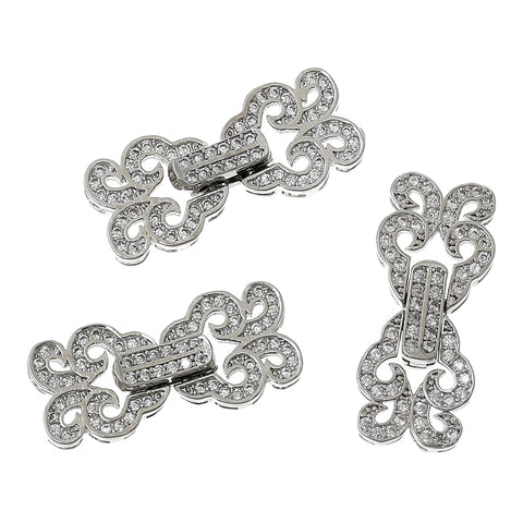 Sexy Sparkles 1 Pc Butterfly Charm Toggle Copper Clasp Silver Imitation with Micro Pave Clear Cubic Zirconia 1"