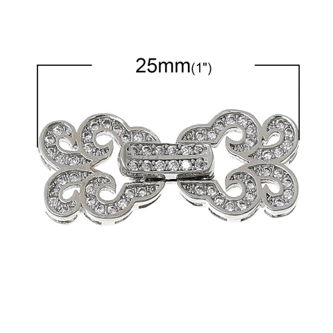 Sexy Sparkles 1 Pc Butterfly Charm Toggle Copper Clasp Silver Imitation with Micro Pave Clear Cubic Zirconia 1"