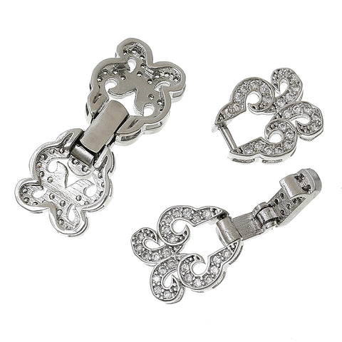 Sexy Sparkles 1 Pc Butterfly Charm Toggle Copper Clasp Silver Imitation with Micro Pave Clear Cubic Zirconia 1"