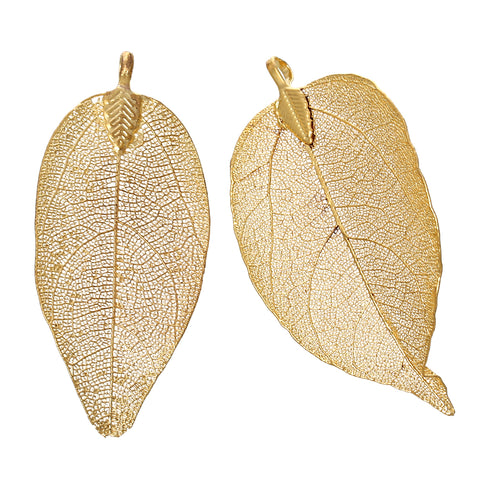 Sexy Sparkles 1 Pc. Natural Leaf Charm Pendant Gold Plated 3-2/8" x 1-2/8"