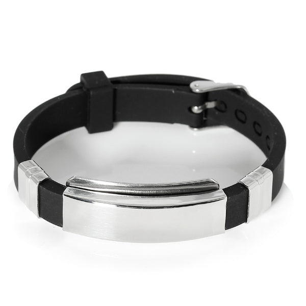 SEXY SPARKLES Men's Stainless Steel Black Silicone Adjustable Buckle Bracelet - Sexy Sparkles Fashion Jewelry - 1