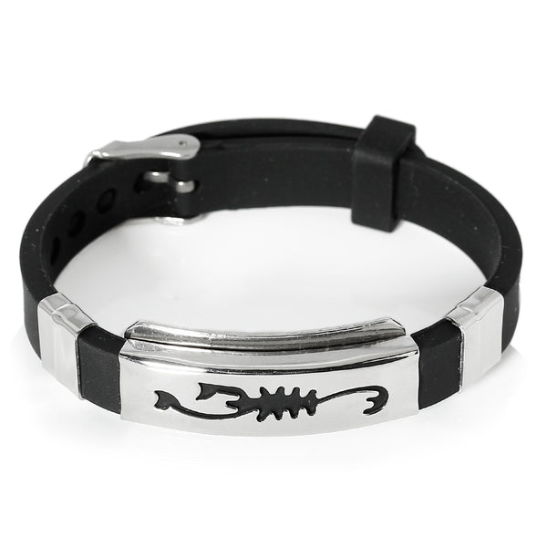 Sexy Sparkles Jewelry Men's Stainless Steel Religious Black Silicone Adjustable Scorpion Scorpio Zodiac Bracelet - Sexy Sparkles Fashion Jewelry - 1