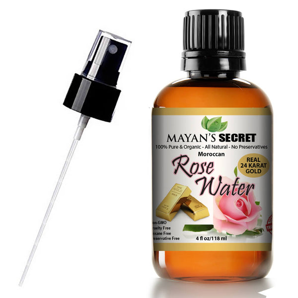 24K Gold Rose Water Facial Toner 100% Pure Natural Moroccan Rosewater Hydrosol Face Spray 4 oz