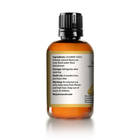 24K Gold Rose Water Facial Toner 100% Pure Natural Moroccan Rosewater Hydrosol Face Spray 4 oz