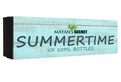 Mayan's Secret Premium Grade Fragrance Oil-Summer Time- Gift Set 6/10ml for Diffuser, Body oil, Skin & Hair, Massage, Baby Powder, Beachwood, Tropical Island, Summer Breeze, Toasted..