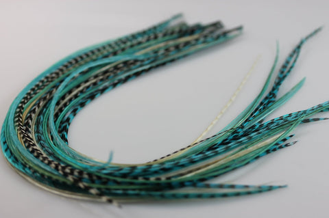 Five Feathers 7-10 in Length 5 Beautiful Turquoise Mix Feathers Bonded At the Tip for Hair Extension Salon Quality Feathers - Sexy Sparkles Fashion Jewelry - 2