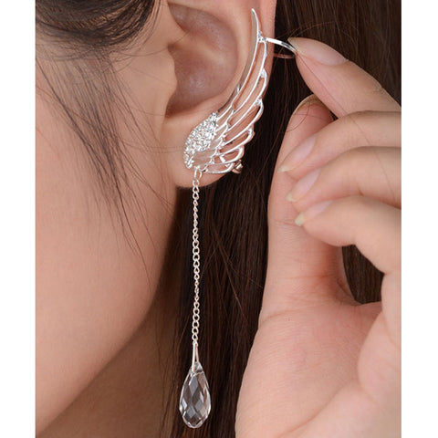SEXY SPARKLES Angel Wing Earrings Silver Tone Crystal Glass Teardrop Tassel W/Clear Rhinestone - Sexy Sparkles Fashion Jewelry - 2