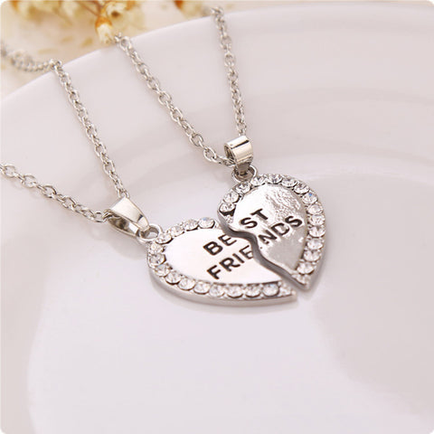 Link Cable Necklace Cable Chain Broken Heart Message " BEST FRIENDS " Pendants Clear Rhinestone Pendant - Sexy Sparkles Fashion Jewelry - 3