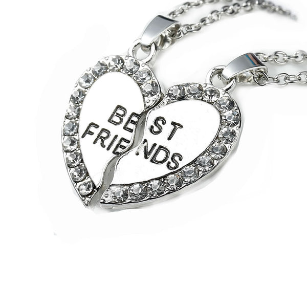 Link Cable Necklace Cable Chain Broken Heart Message " BEST FRIENDS " Pendants Clear Rhinestone Pendant