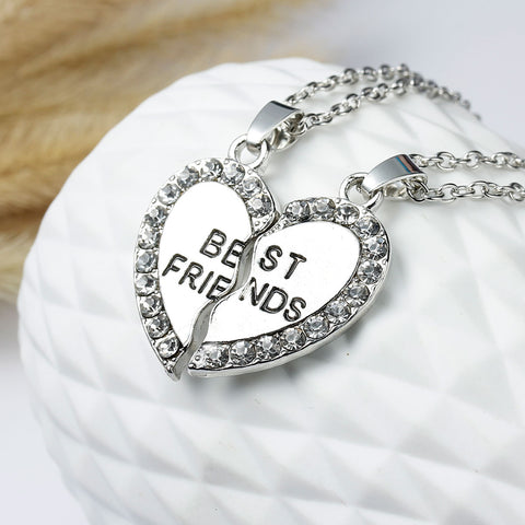 Link Cable Necklace Cable Chain Broken Heart Message " BEST FRIENDS " Pendants Clear Rhinestone Pendant - Sexy Sparkles Fashion Jewelry - 2