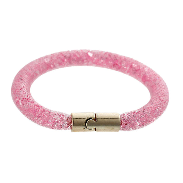 Pink Shiny Rhinestone Crystal Star Glitter Mesh Magnetic Wrap Bangle Bracelet