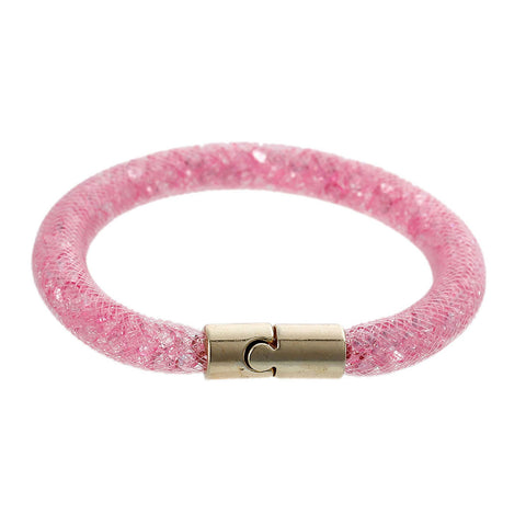 Pink Shiny Rhinestone Crystal Stardust Mesh Magnetic Wrap Bangle Bracelet - Sexy Sparkles Fashion Jewelry - 1