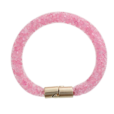 Pink Shiny Rhinestone Crystal Stardust Mesh Magnetic Wrap Bangle Bracelet - Sexy Sparkles Fashion Jewelry - 2