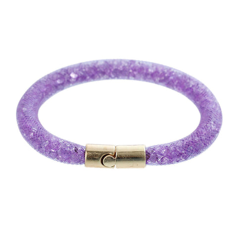 Purple Shiny Rhinestone Crystal Stardust Mesh Magnetic Wrap Bangle Bracelet - Sexy Sparkles Fashion Jewelry - 1
