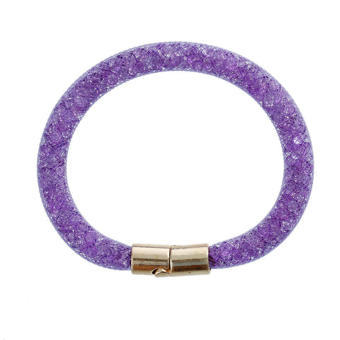 Purple Shiny Rhinestone Crystal Stardust Mesh Magnetic Wrap Bangle Bracelet - Sexy Sparkles Fashion Jewelry - 2
