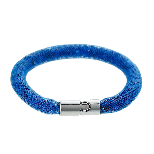 Blue Shiny Rhinestone Crystal Star Glitter Mesh Magnetic Wrap Bangle Bracelet