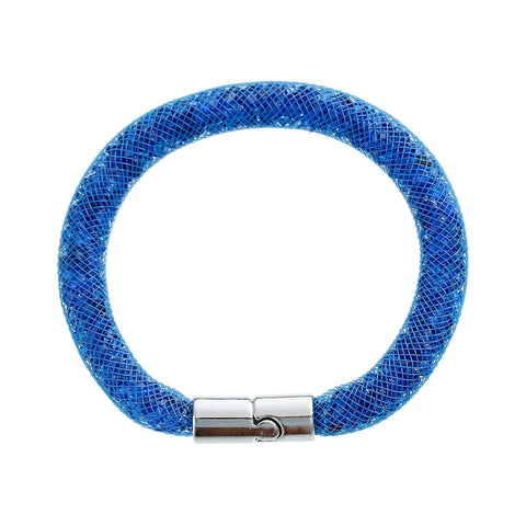 Blue Shiny Rhinestone Crystal Stardust Mesh Magnetic Wrap Bangle Bracelet - Sexy Sparkles Fashion Jewelry - 2