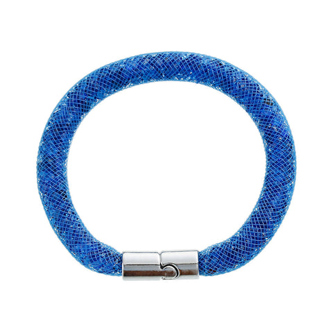 Blue Shiny Rhinestone Crystal Stardust Mesh Magnetic Wrap Bangle Bracelet - Sexy Sparkles Fashion Jewelry - 2