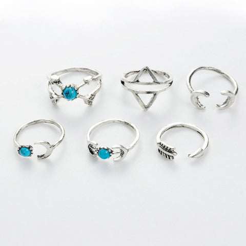 Sexy Sparkles 6PCS Fashion Vintage Turkish Arrow Moon Turquoise Joint Knuckle Nail Midi Ring Set - Sexy Sparkles Fashion Jewelry - 2