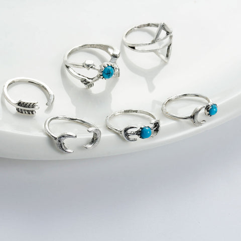 Sexy Sparkles 6PCS Fashion Vintage Turkish Arrow Moon Turquoise Joint Knuckle Nail Midi Ring Set - Sexy Sparkles Fashion Jewelry - 3
