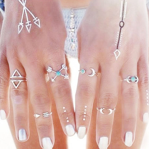 Sexy Sparkles 6PCS Fashion Vintage Turkish Arrow Moon Turquoise Joint Knuckle Nail Midi Ring Set - Sexy Sparkles Fashion Jewelry - 1