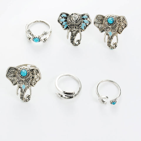 SEXY SPARKLES 6 pcs Nonadjustable Band Knuckle Midi Rings Blue Imitation Turquoise - Sexy Sparkles Fashion Jewelry - 2