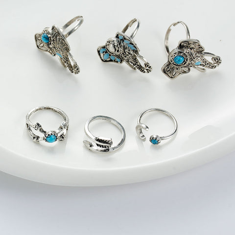 SEXY SPARKLES 6 pcs Nonadjustable Band Knuckle Midi Rings Blue Imitation Turquoise - Sexy Sparkles Fashion Jewelry - 3
