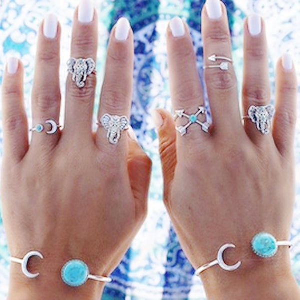 SEXY SPARKLES 6 pcs Nonadjustable Band Knuckle Midi Rings Blue Imitation Turquoise - Sexy Sparkles Fashion Jewelry - 1