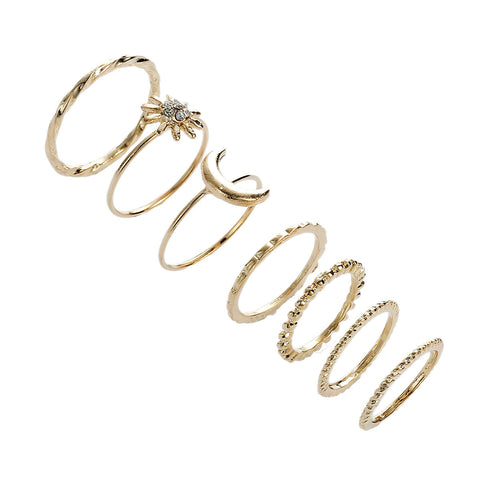 Sexy Sparkles 7PCS Vintage Moon Flower Joint Knuckle Nail Midi Ring Set - Sexy Sparkles Fashion Jewelry - 2