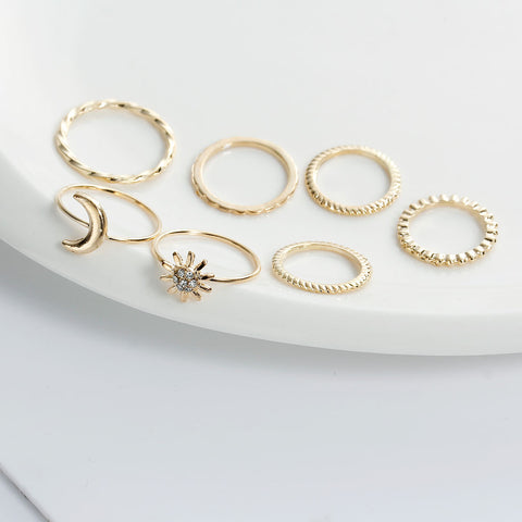 Sexy Sparkles 7PCS Vintage Moon Flower Joint Knuckle Nail Midi Ring Set - Sexy Sparkles Fashion Jewelry - 3