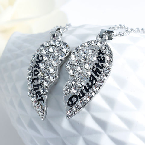 Copy of Necklace Long Link Cable Chain Broken Heart Message " Mother & Daughter " Pendants Royal Clear Rhinestone - Sexy Sparkles Fashion Jewelry - 3