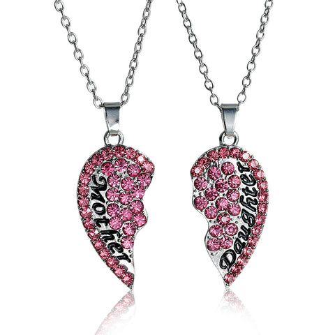 Copy of Copy of Necklace Long Link Cable Chain Broken Heart Message " Mother & Daughter " Pendants Pink Rhinestone - Sexy Sparkles Fashion Jewelry - 1