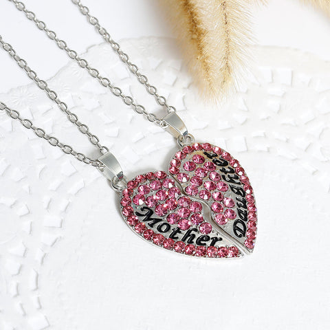 Copy of Copy of Necklace Long Link Cable Chain Broken Heart Message " Mother & Daughter " Pendants Pink Rhinestone - Sexy Sparkles Fashion Jewelry - 2