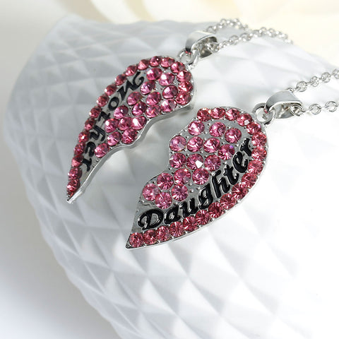 Copy of Copy of Necklace Long Link Cable Chain Broken Heart Message " Mother & Daughter " Pendants Pink Rhinestone - Sexy Sparkles Fashion Jewelry - 3