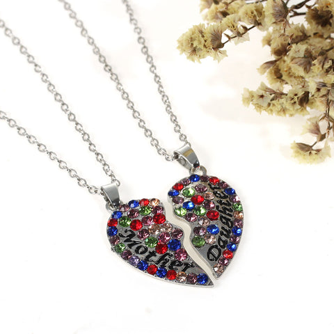 Necklace Long Link Cable Chain Broken Heart Message " Mother & Daughter " Pendants Multi Color Rhinestone - Sexy Sparkles Fashion Jewelry - 3