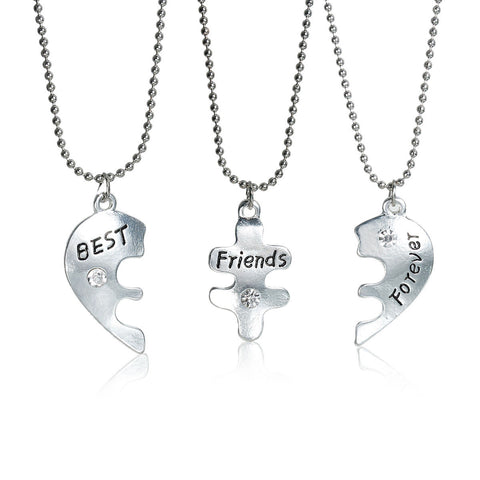 3 pc Necklace Ball Chain Broken Heart Message " Best Friends Forever " Pendant Clear Rhinestone - Sexy Sparkles Fashion Jewelry - 1