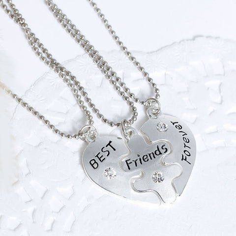 3 pc Necklace Ball Chain Broken Heart Message " Best Friends Forever " Pendant Clear Rhinestone - Sexy Sparkles Fashion Jewelry - 2