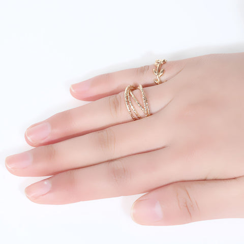 Sexy Sparkles 1set (2pc) Open Band Knuckle Midi Rings Leaf Pattern Midi Ring Set - Sexy Sparkles Fashion Jewelry - 1